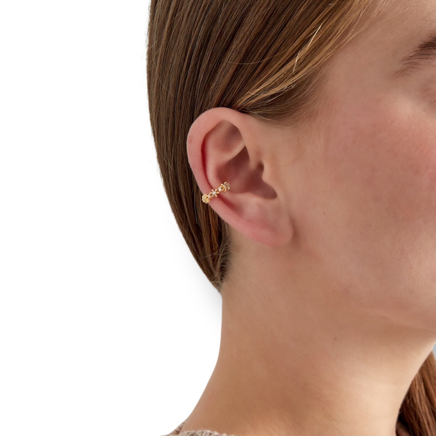 Ear cuff Goud met bloem steentjes