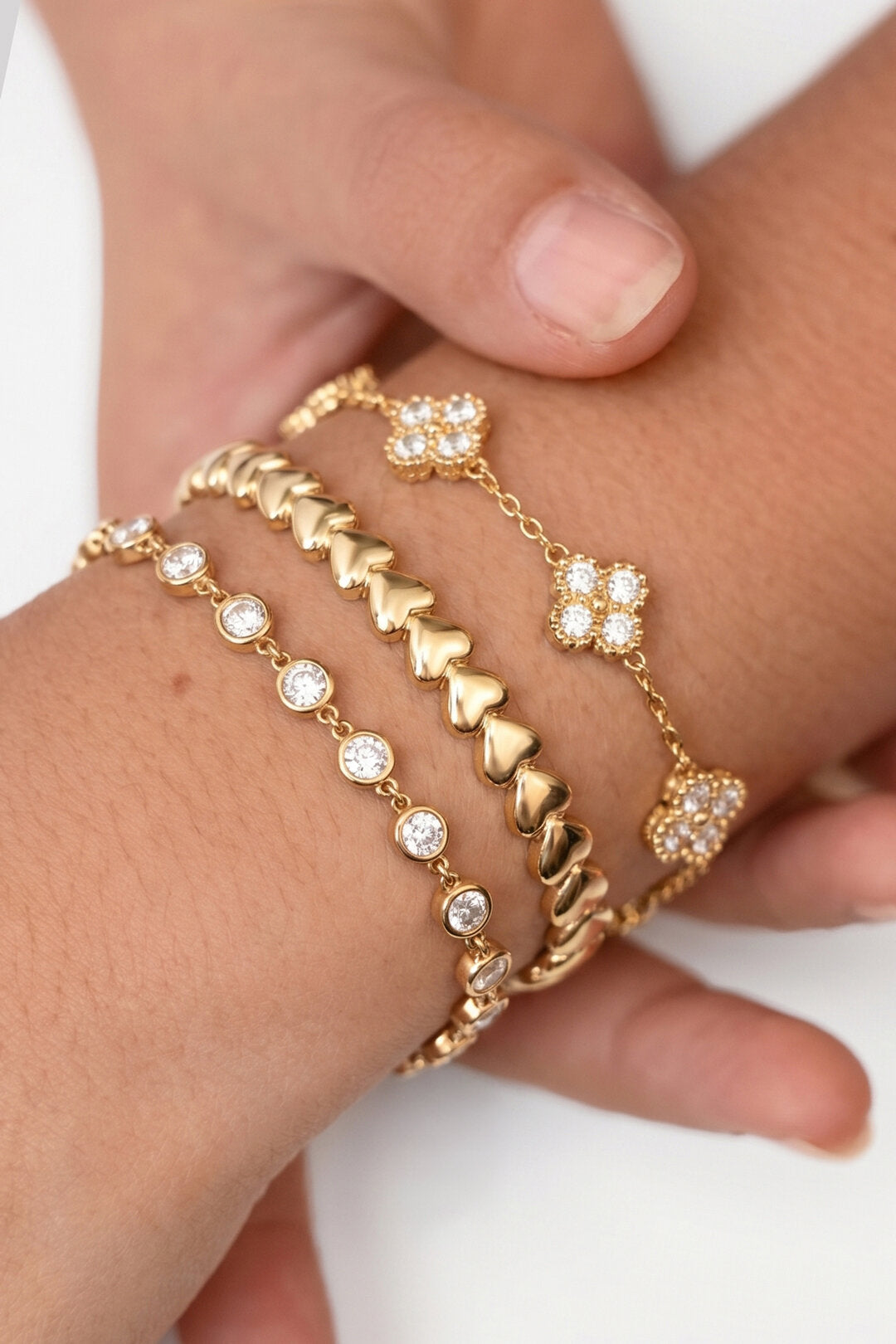 Elegant All-Fit Zircon Charm Bracelet - Silver & Gold