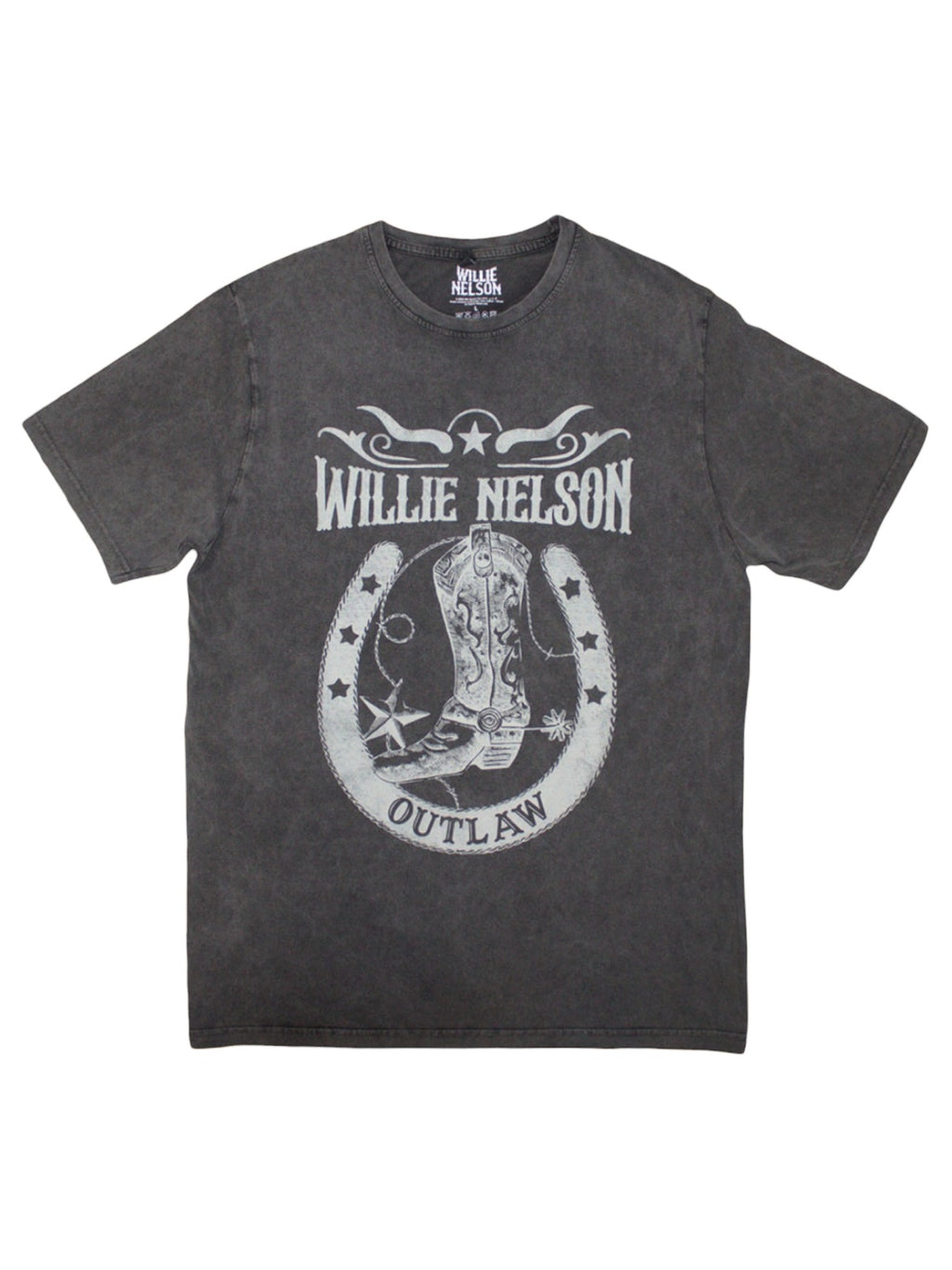 Willie Nelson Unisex Stone Wash T-Shirt: Outlaw (Charcoal Grey)