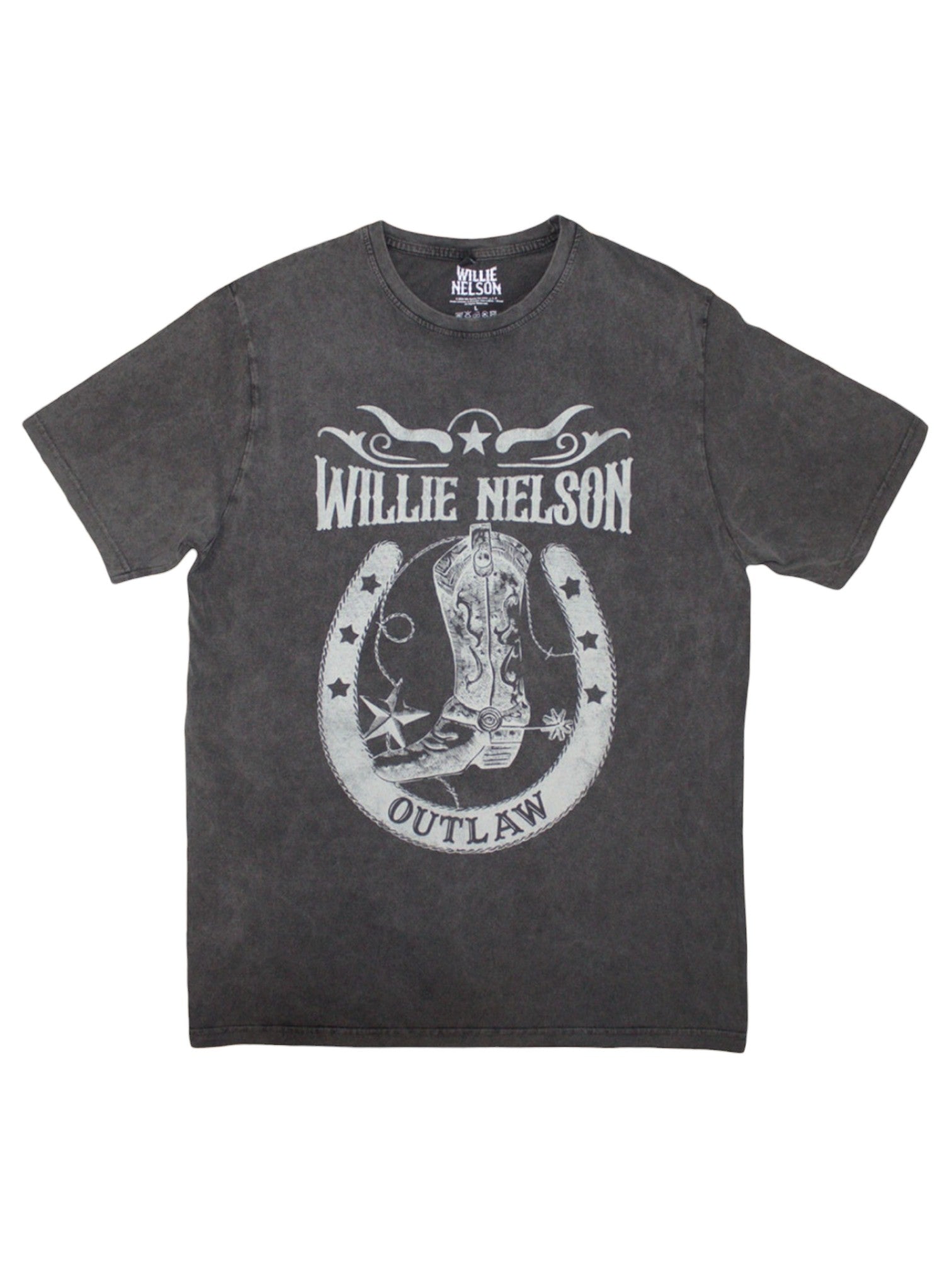 Willie Nelson Unisex Stone Wash T-Shirt: Outlaw (Charcoal Grey)