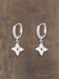 WILDSIDE silver steel huggie hoop earrings with sparkling cubic zirconia flower drops.