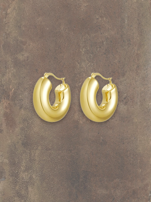 WILDSIDE gold-tone metal chunky dome hoop earrings with a polished finish and modern sculptural design.