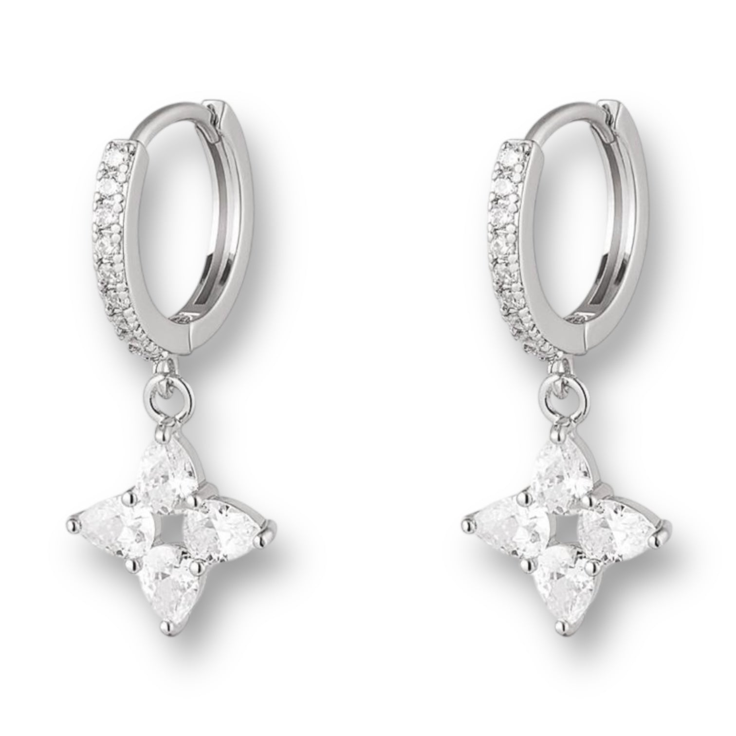 Silver earrings with diamond pendant