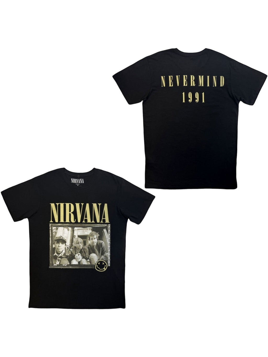 Nirvana Premium Carbon T-Shirt – Nevermind ’91 Hotel Photo (100% Combed Cotton, Premium Soft-Touch Finish)