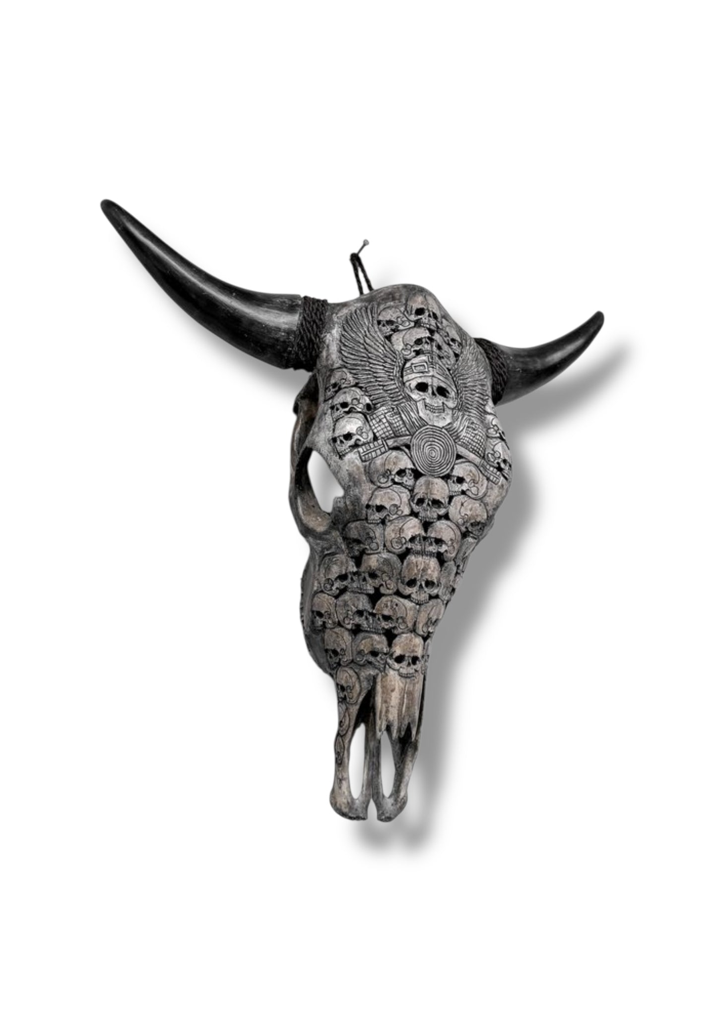Handgesneden  Stieren Schedel met skulls