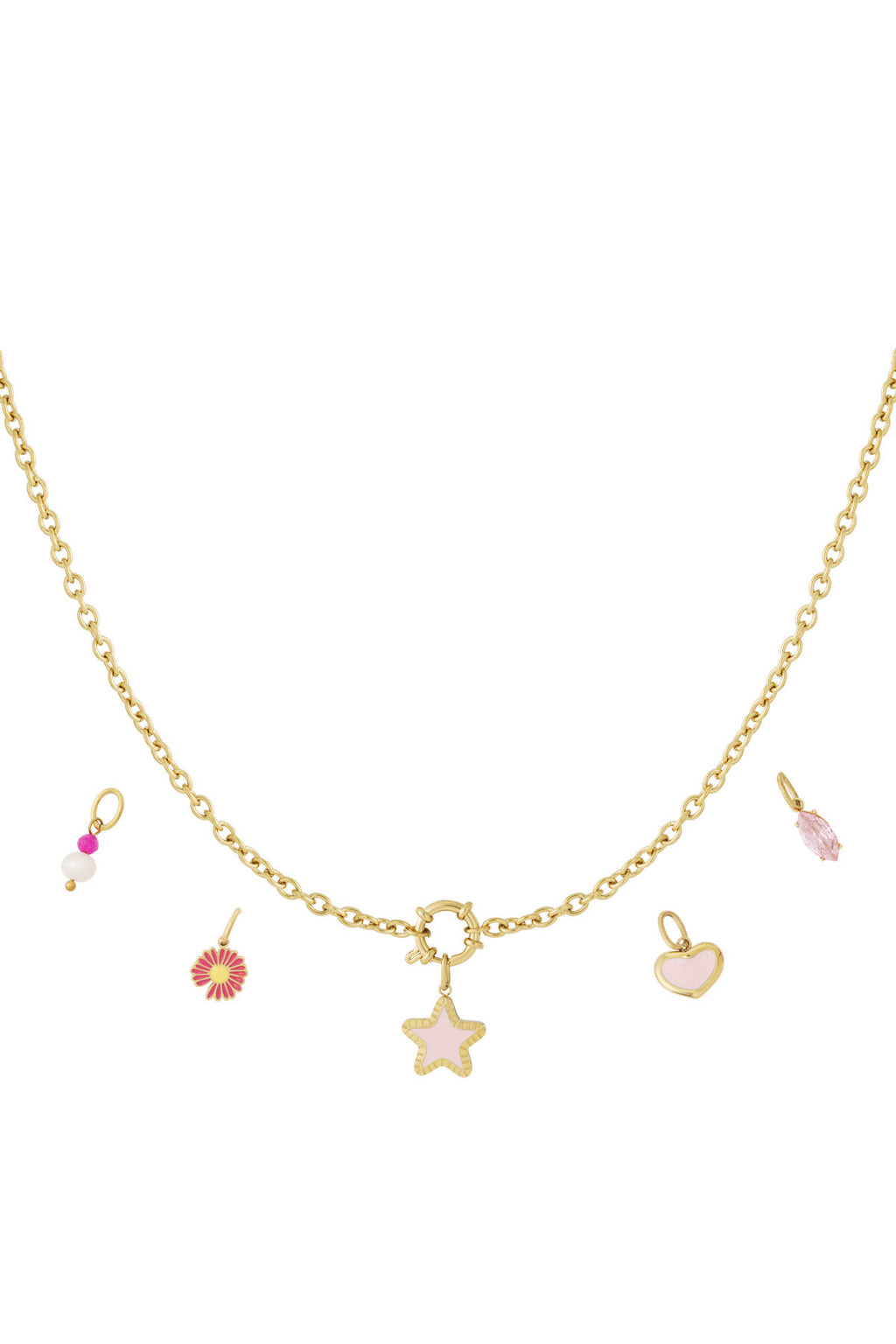 Elegant 14K Gold Plated Flower Heart Star Necklace