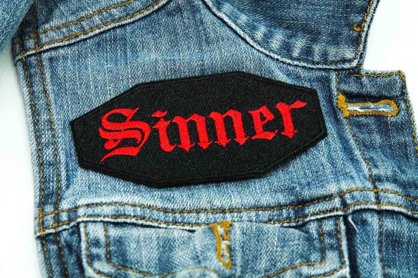 Sinner Embroidered Patch with Iron on Adhesive