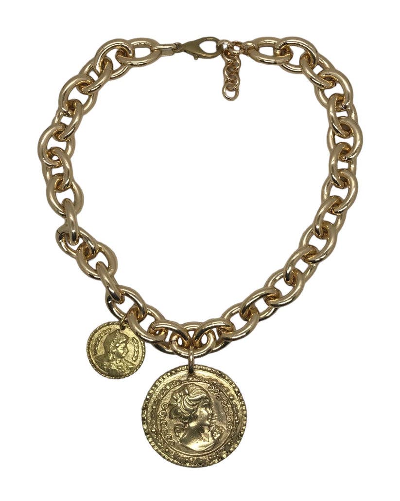 Irregular double coin gold necklace