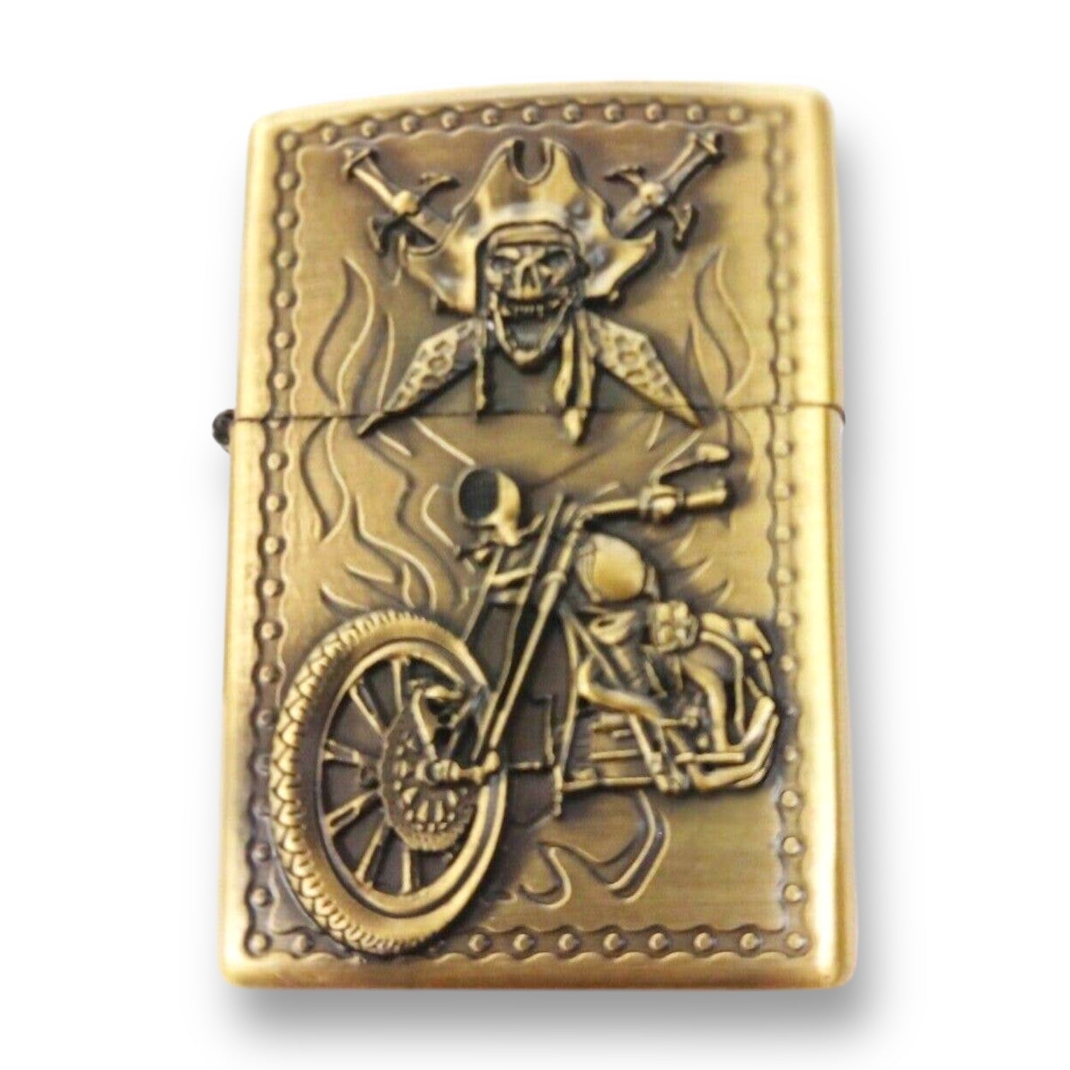 Brass Skull &amp; Crossbones Motorcycle Lighter