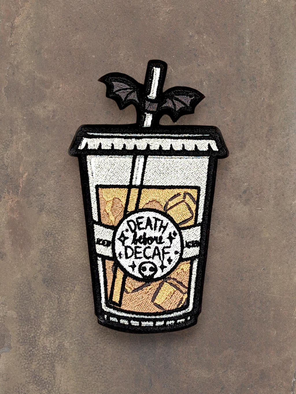 Spooky Death Before Decaf Iced Coffee Embroidered Patch