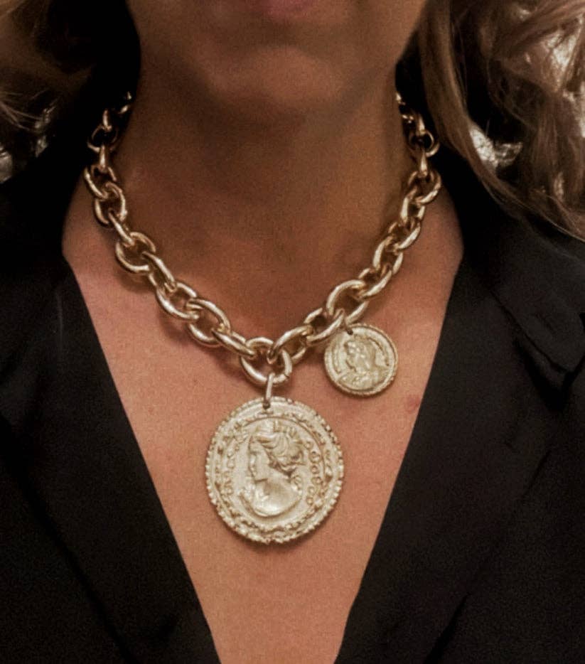 Irregular double coin gold necklace