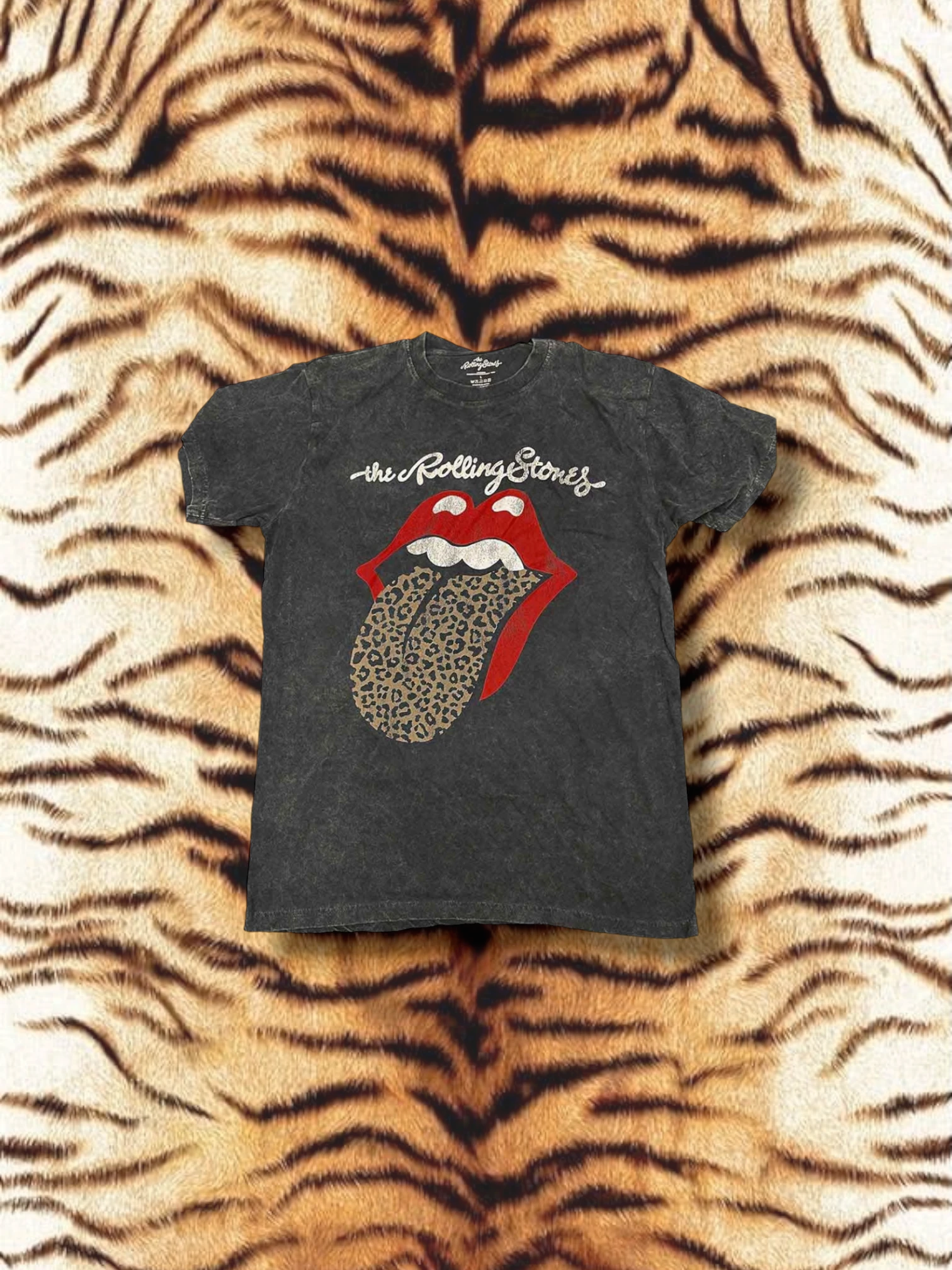 The Rolling Stones Unisex T-Shirt: Leopard Tongue (Black) (Wash Collection)