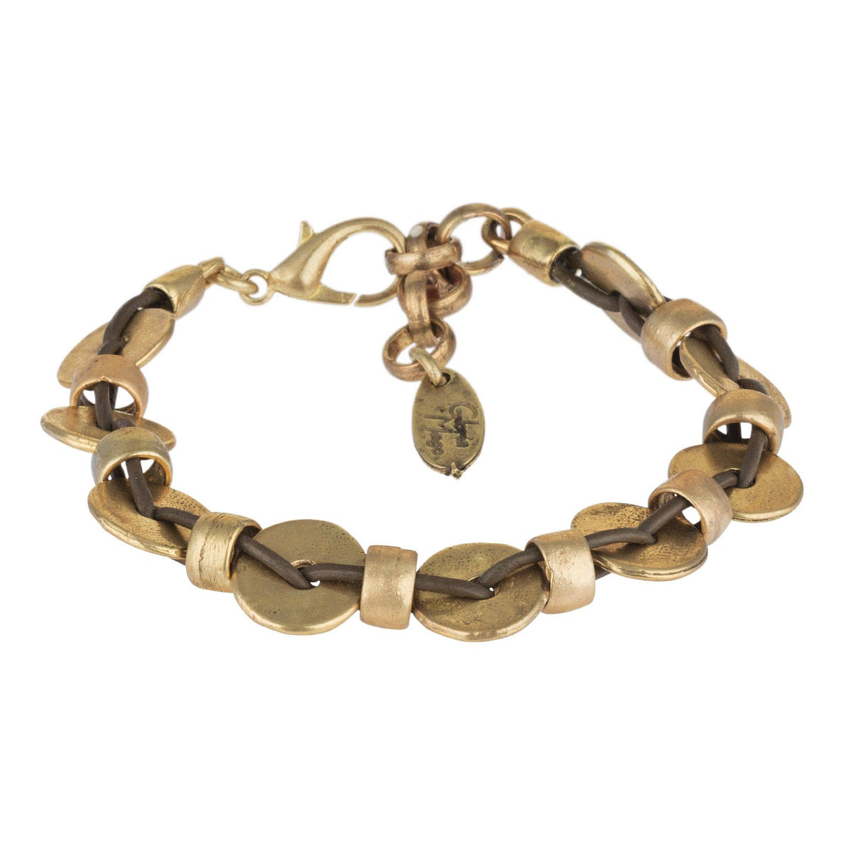 Bruine Leren Armband met Vergulde Zamak Details