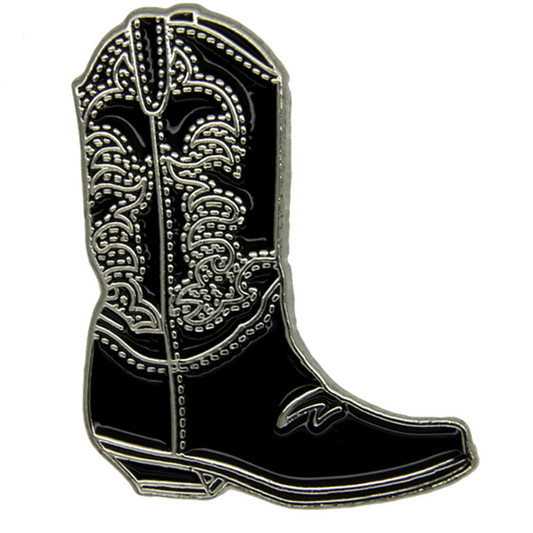 Cowboy boot pin black silver