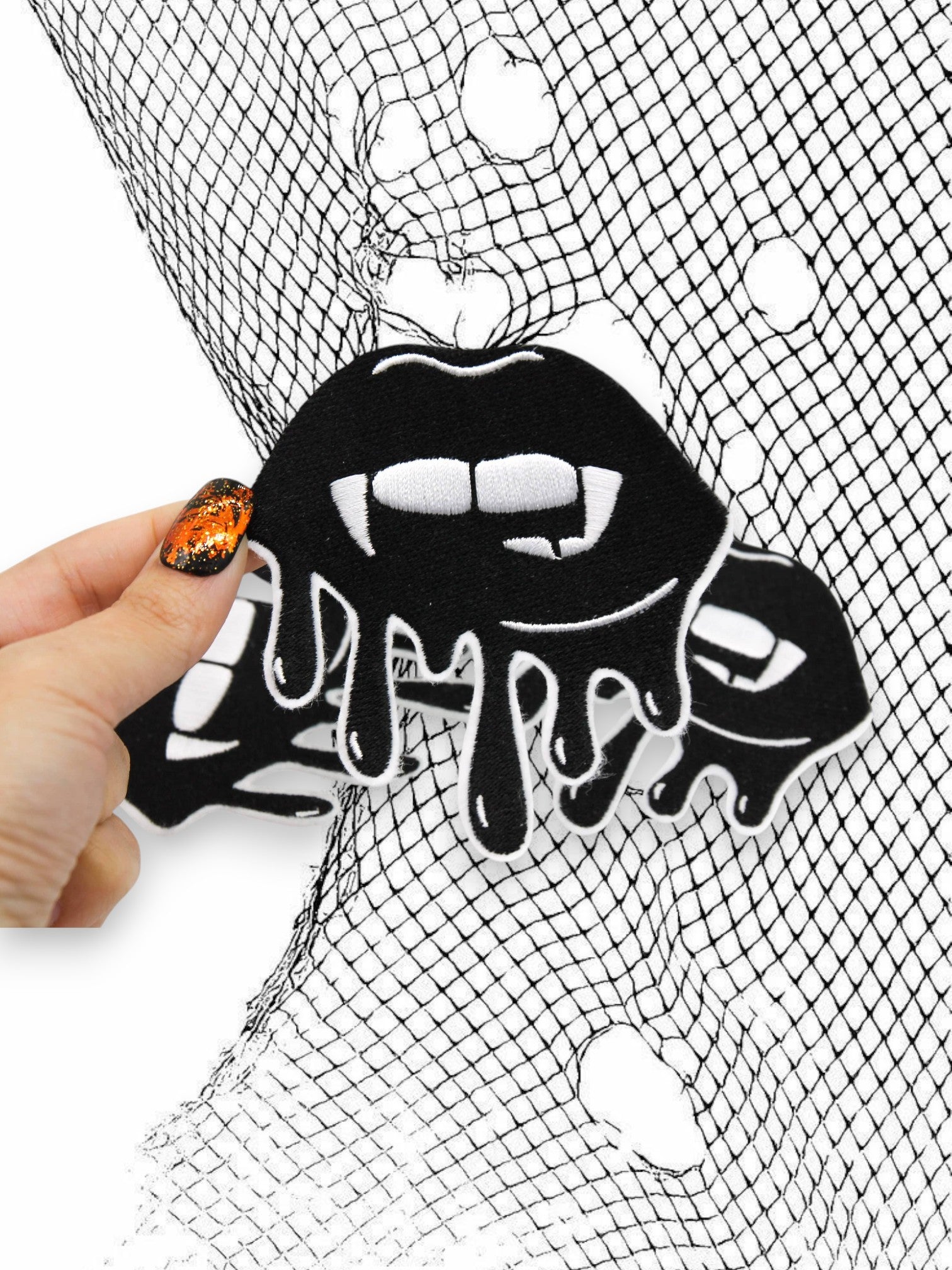 Black Bloody Vampire Kiss Embroidered Iron on Patch