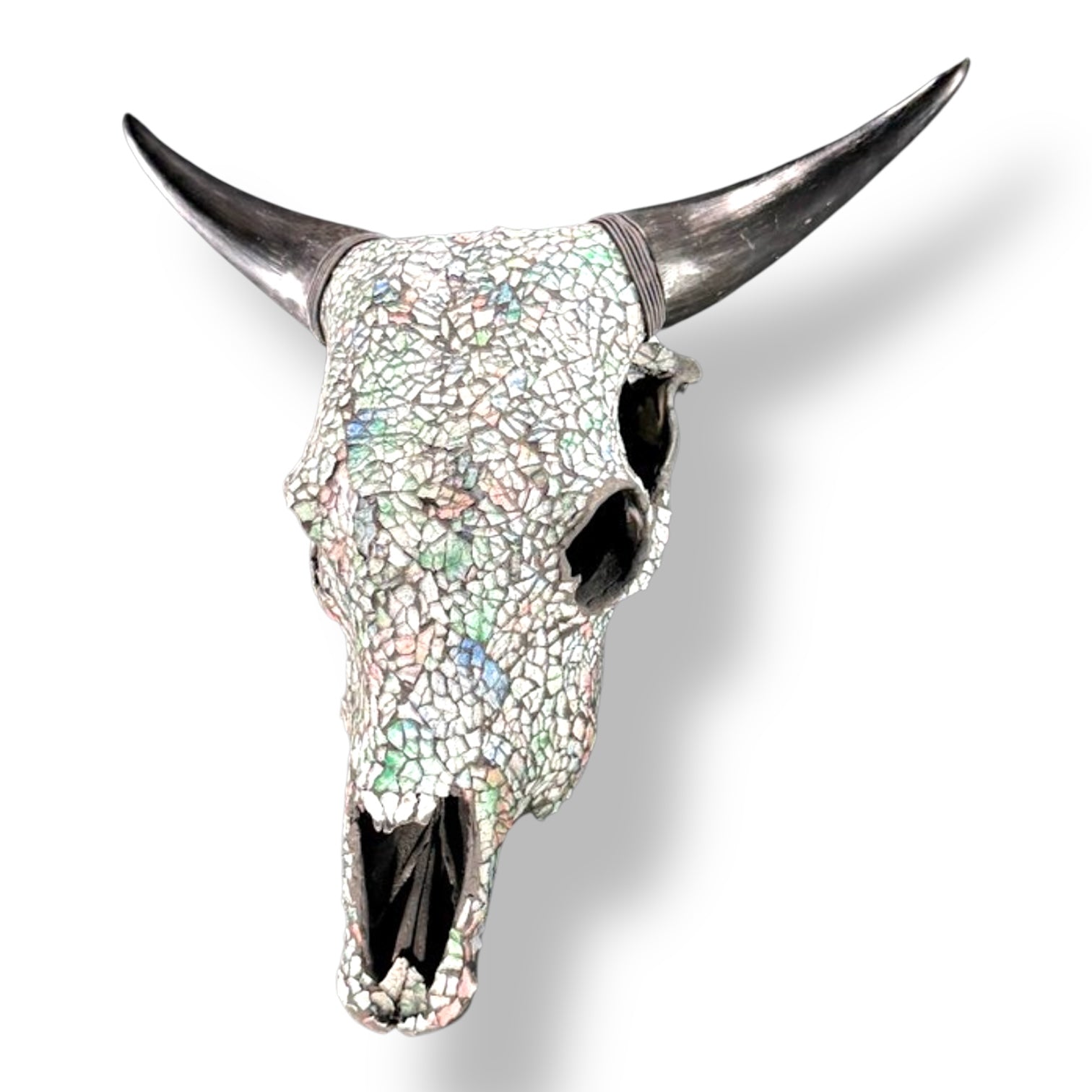 Koeien schedel - blauw parelmoer Glas Mozaïek