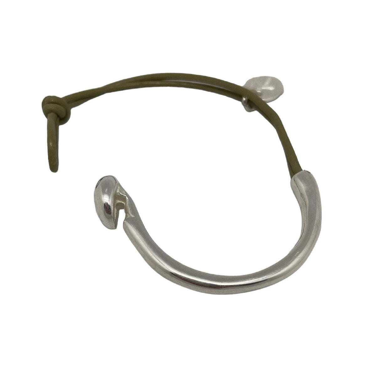 Basic silver-khaki leather bracelet