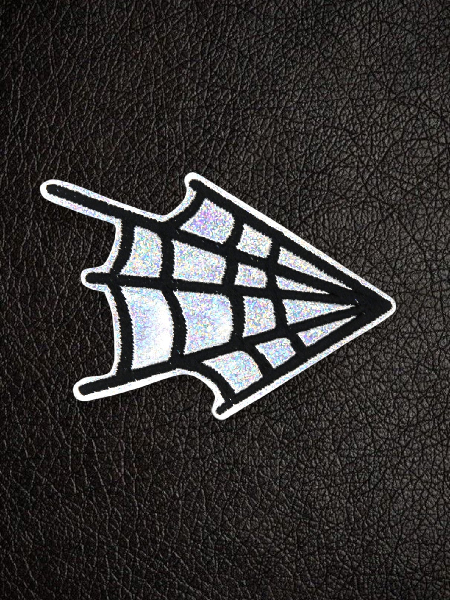 Silver Glitter Holographic Spider Web Iron On Vinyl Patch
