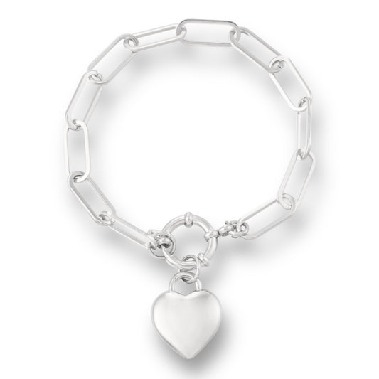 Pulsera de eslabones de plata con corazón.