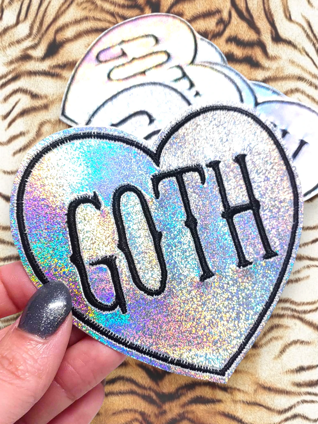 Goth Holographic Vinyl Glitter Heart Iron On Patch