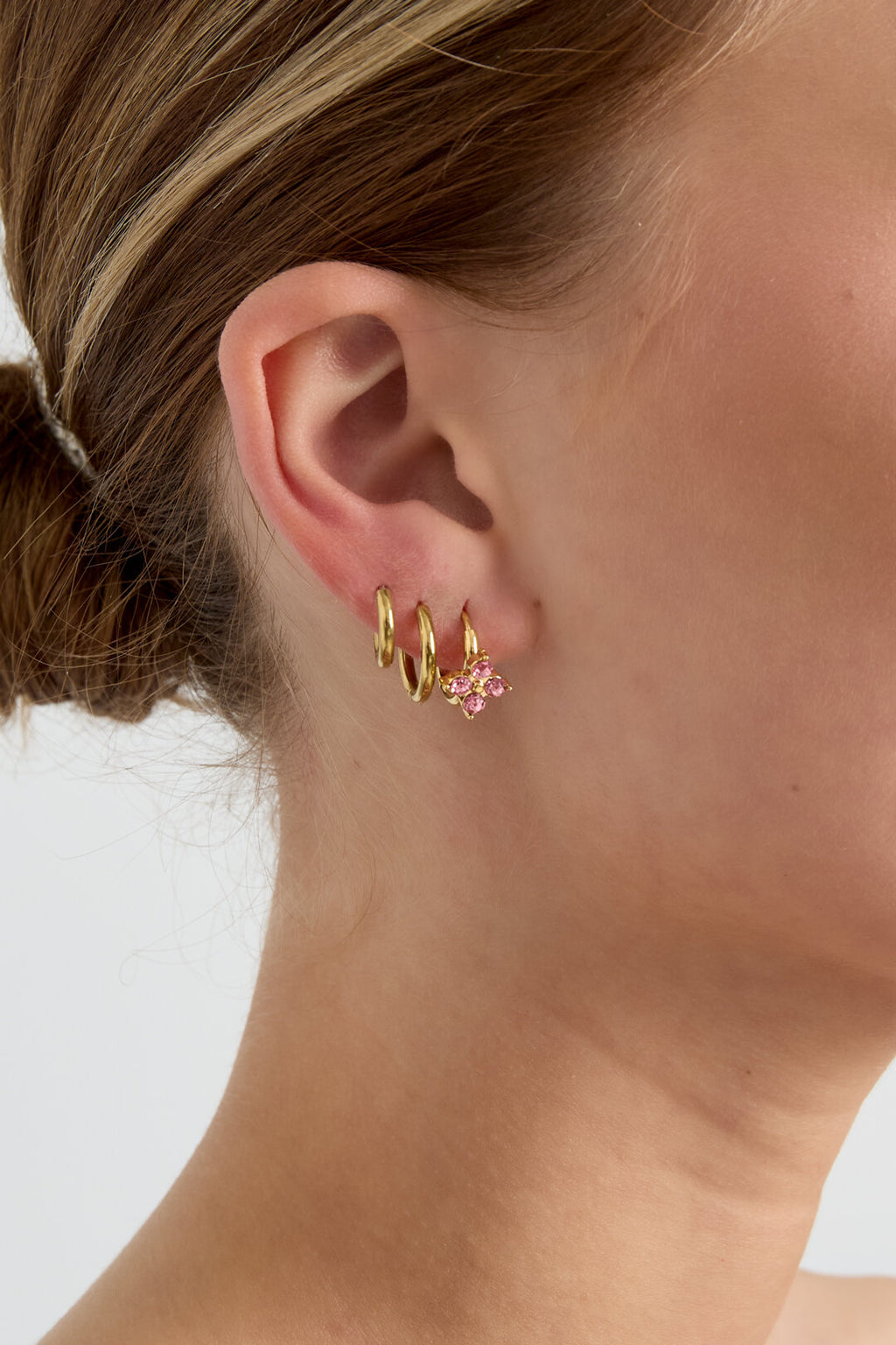 Elegant Pink & Gold Rhinestone Hoop Earrings