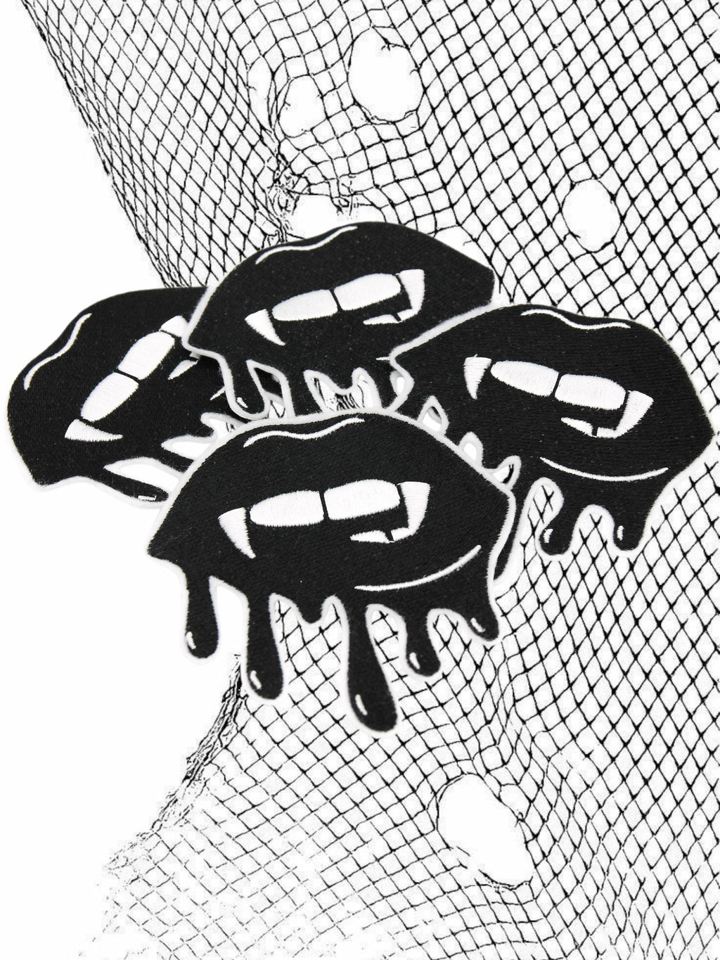 Black Bloody Vampire Kiss Embroidered Iron on Patch