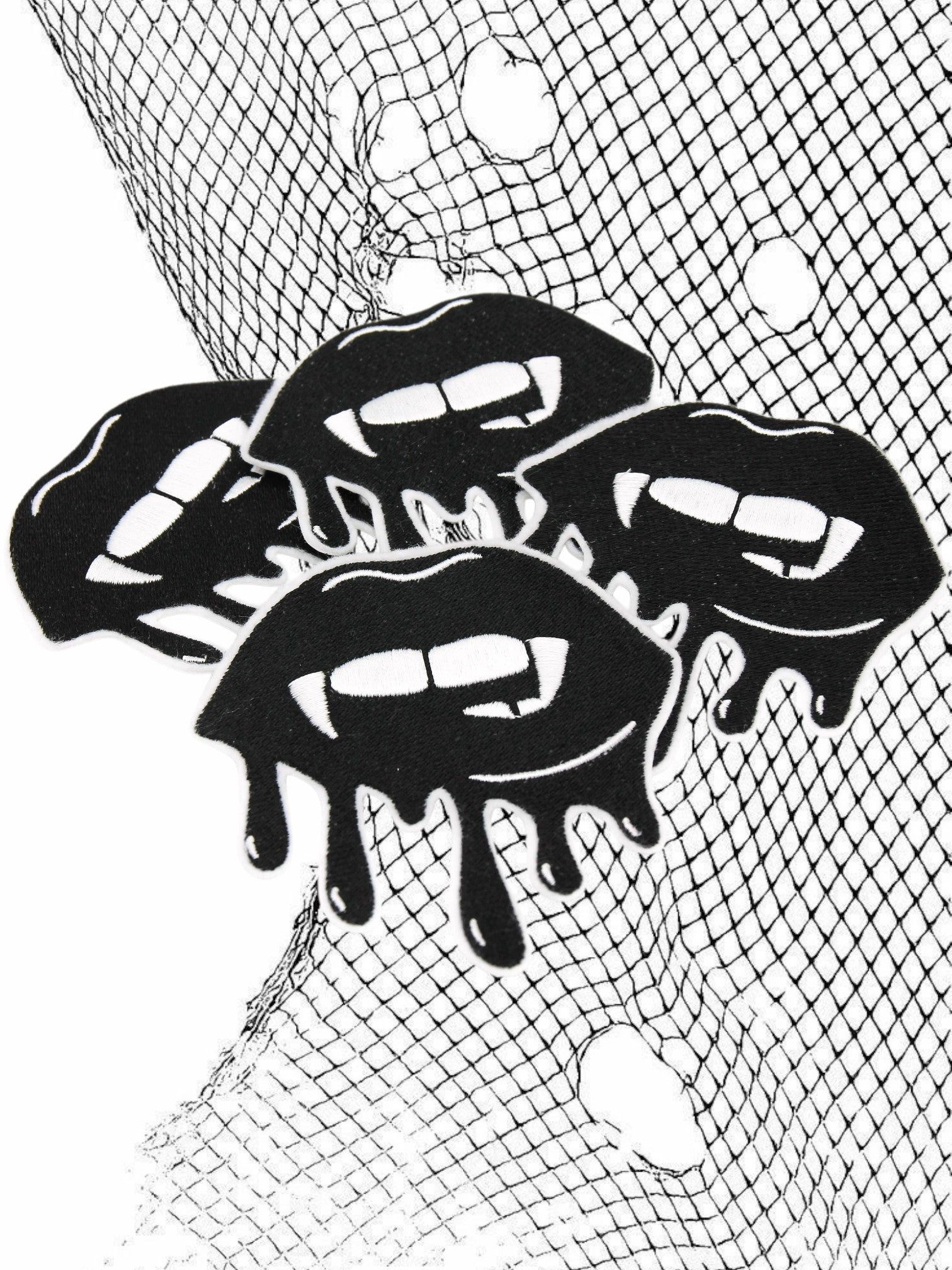 Black Bloody Vampire Kiss Embroidered Iron on Patch
