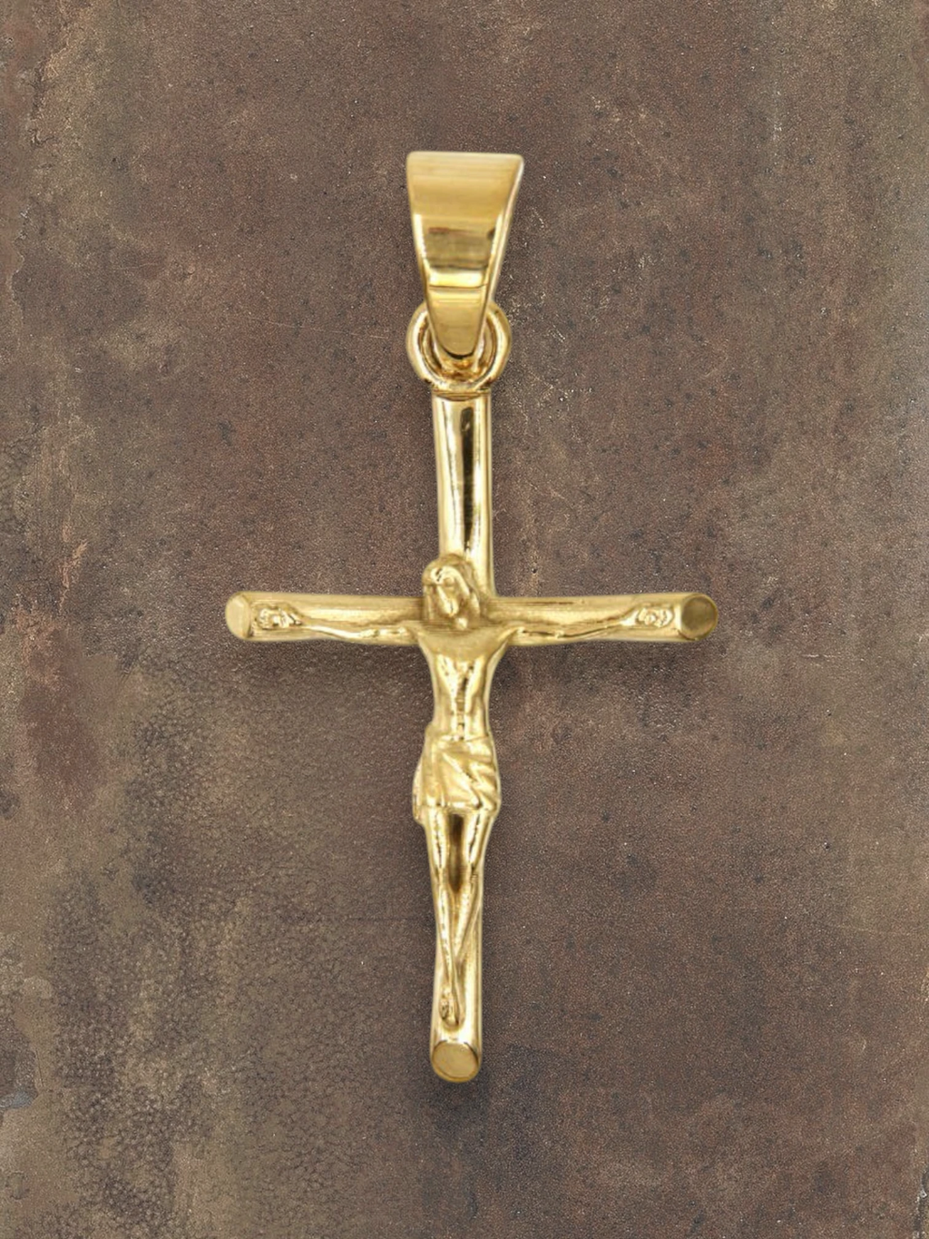 WILDSIDE gold-tone stainless steel crucifix pendant, hand-polished with Jesus figure. 28mm x 40mm.