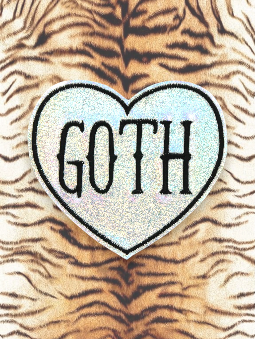 Goth Holographic Vinyl Glitter Heart Iron On Patch