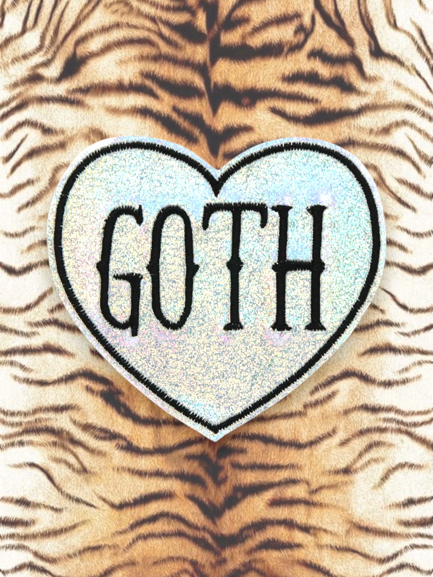 Goth Holographic Vinyl Glitter Heart Iron On Patch