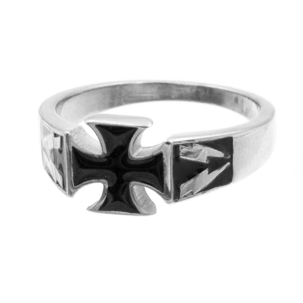 Black Cross Ring Silver