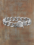 WILDSIDE silver curb chain bracelet with floral clasp and embossed logo, 24cm