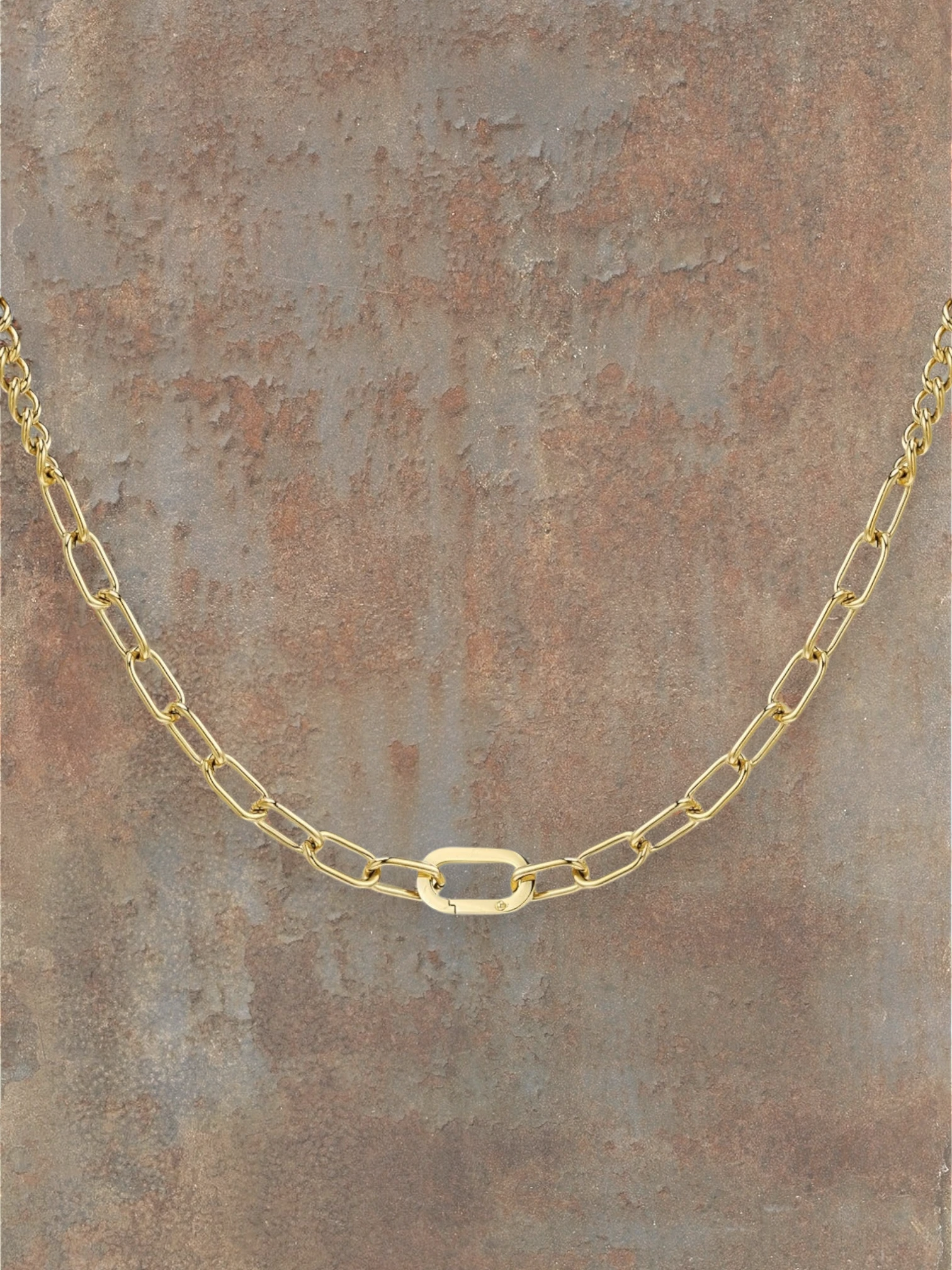WILDSIDE gold stainless steel chain necklace with oval link closure. Durable and water-resistant.