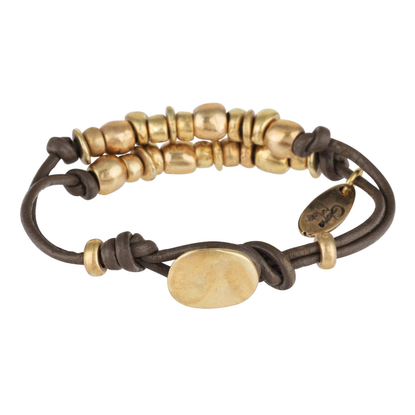 Double leather bracelet in brown with gold plating