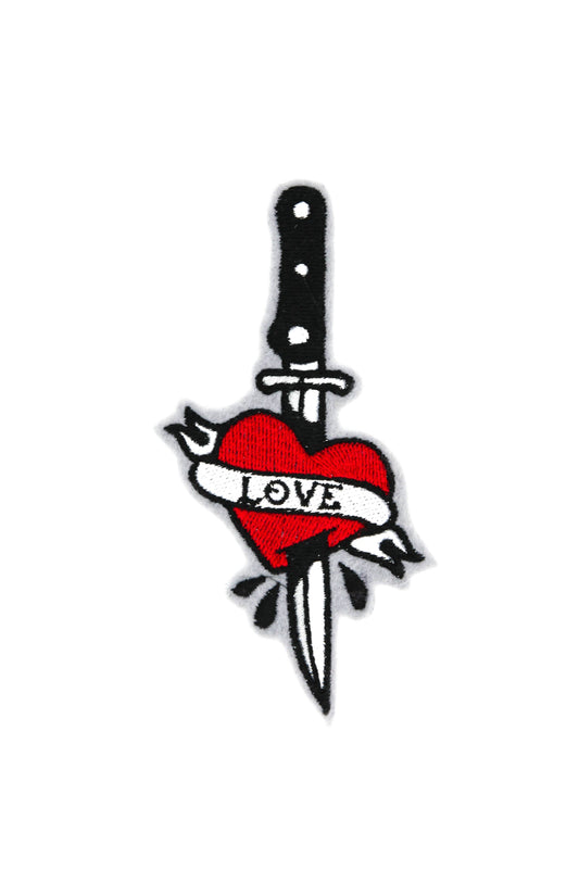 Love Hurts Knife in Heart Iron On Embroidered Patch