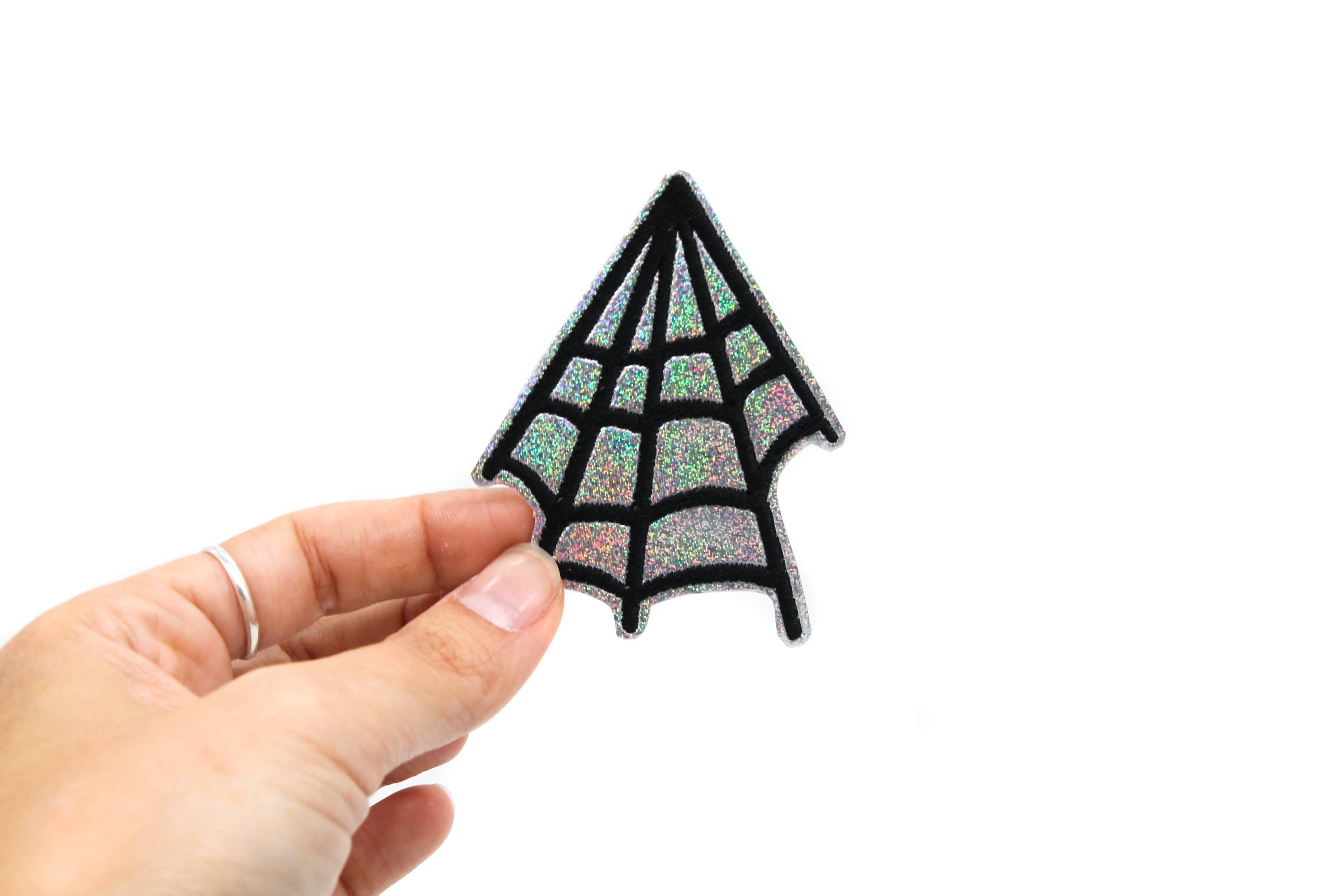 Silver Glitter Holographic Spider Web Iron On Vinyl Patch