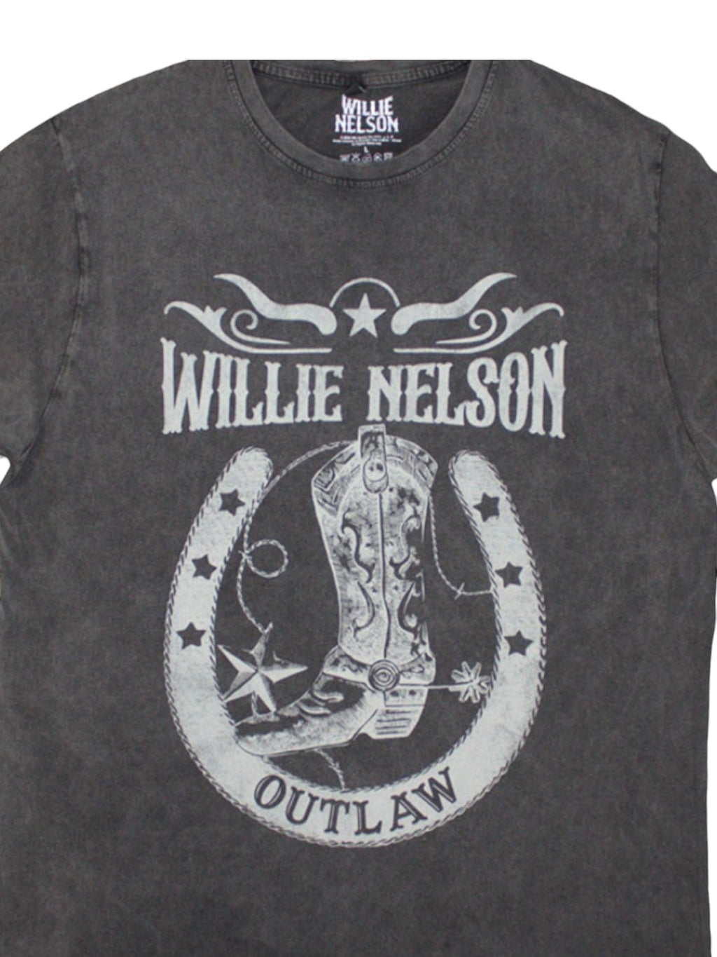 Willie Nelson Unisex Stone Wash T-Shirt: Outlaw (Charcoal Grey)