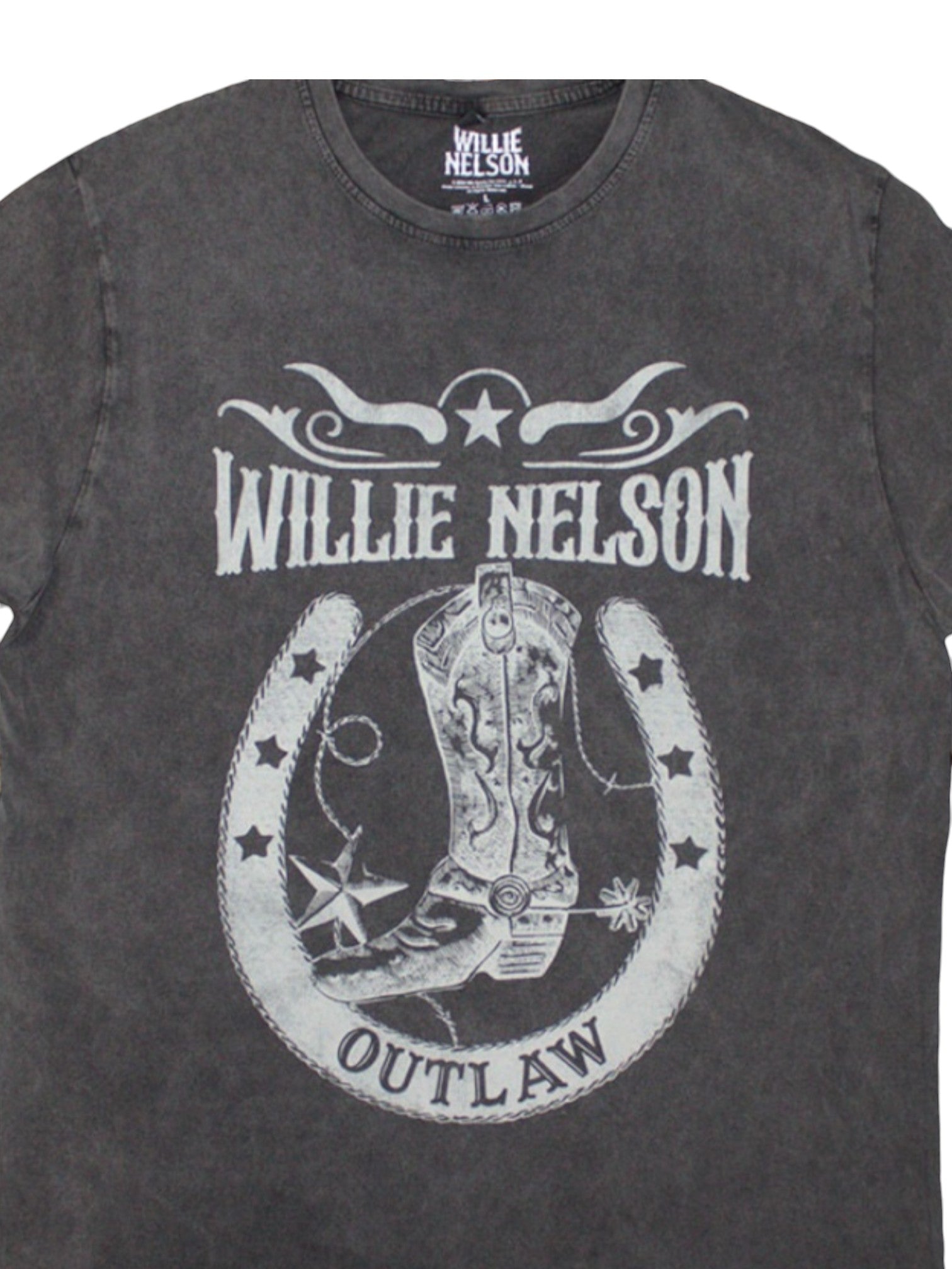 Willie Nelson Unisex Stone Wash T-Shirt: Outlaw (Charcoal Grey)
