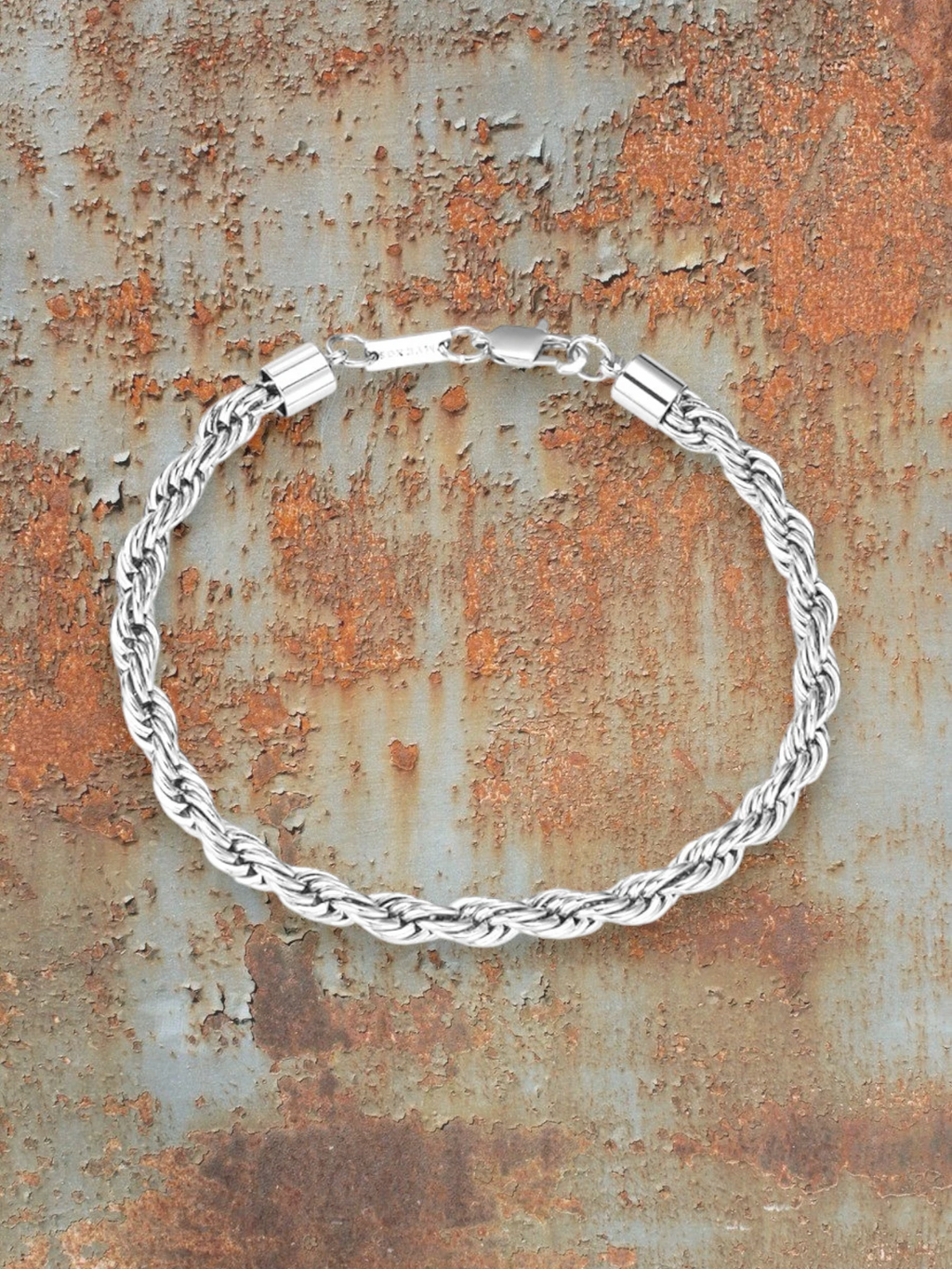 WILDSIDE silver stainless steel rope chain bracelet for men. Edgy and stylish design with a secure clasp.