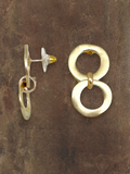 WILDSIDE double hoop pendant earrings in gold-plated zamak. Anti-allergenic, 4cm length. Sustainable Spanish design.