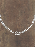 WILDSIDE silver stainless steel curb chain necklace with interlocking rings, water-resistant and durable.
