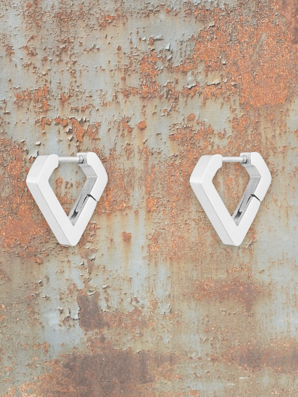 WILDSIDE geometric diamond hoop earrings in polished silver, modern angular design.