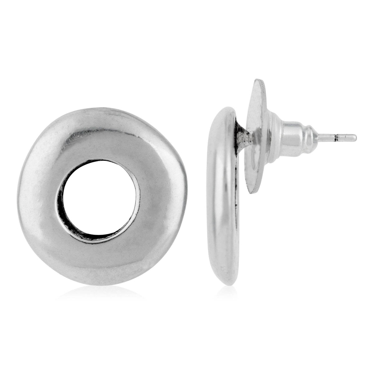 Round silver earring plated “hole” silver plated