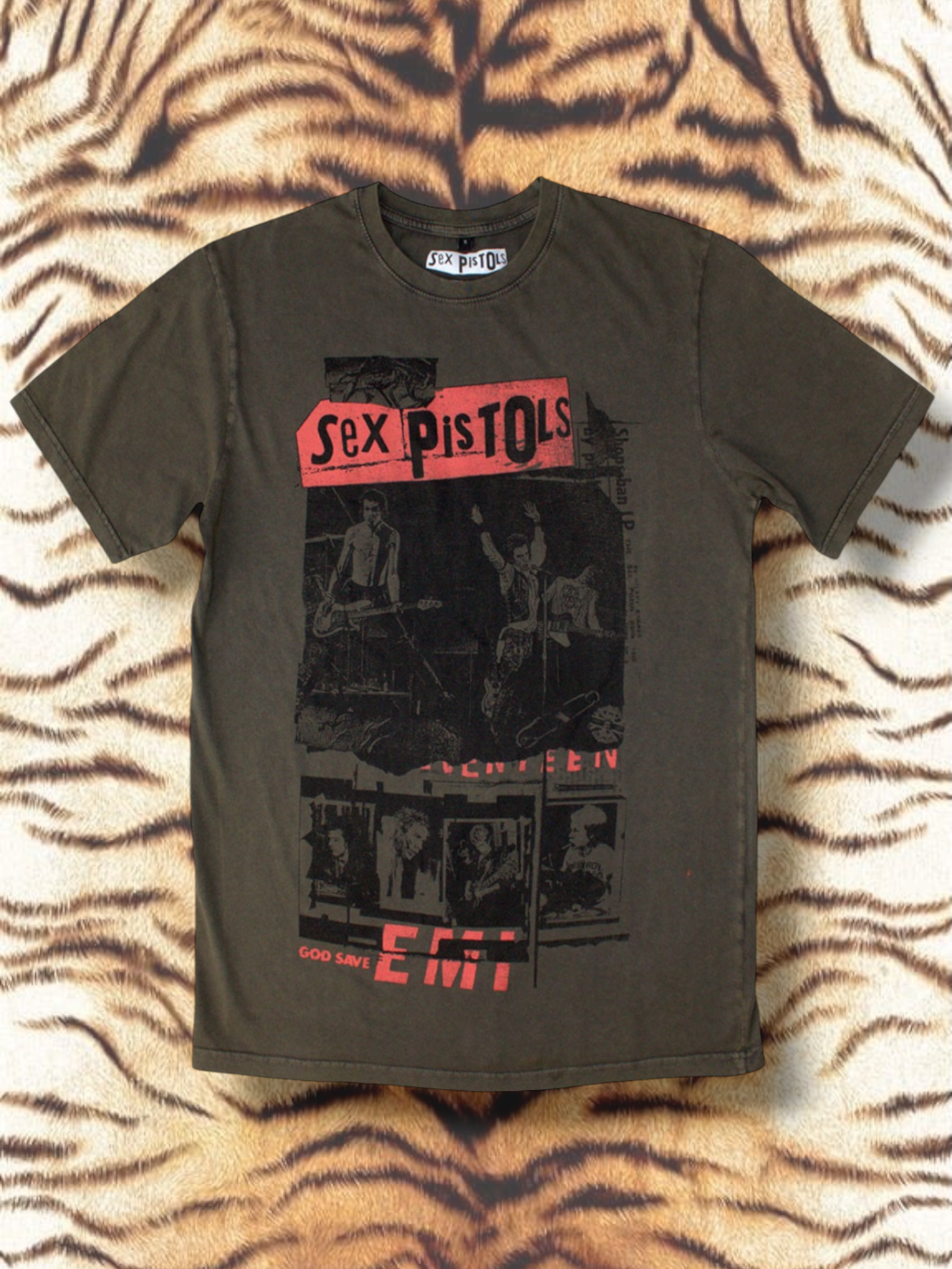 The Sex Pistols Unisex Stone Wash T-Shirt: Photo Collage (Green)