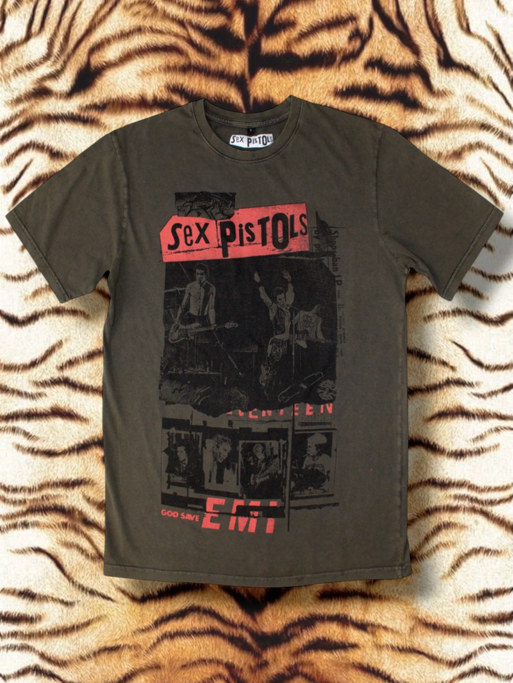The Sex Pistols Unisex Stone Wash T-Shirt: Photo Collage (Green)