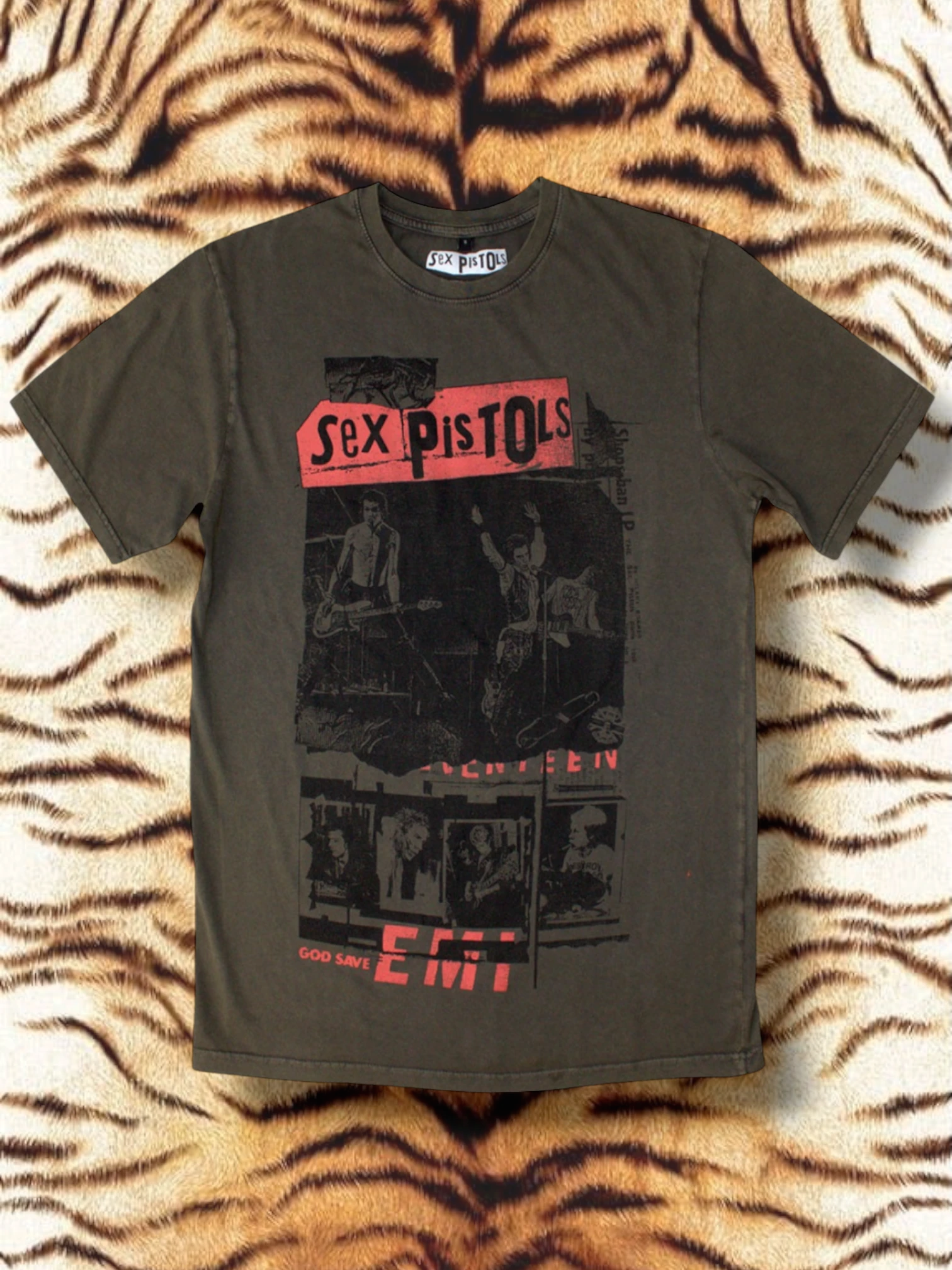 The Sex Pistols Unisex Stone Wash T-Shirt: Photo Collage (Green)