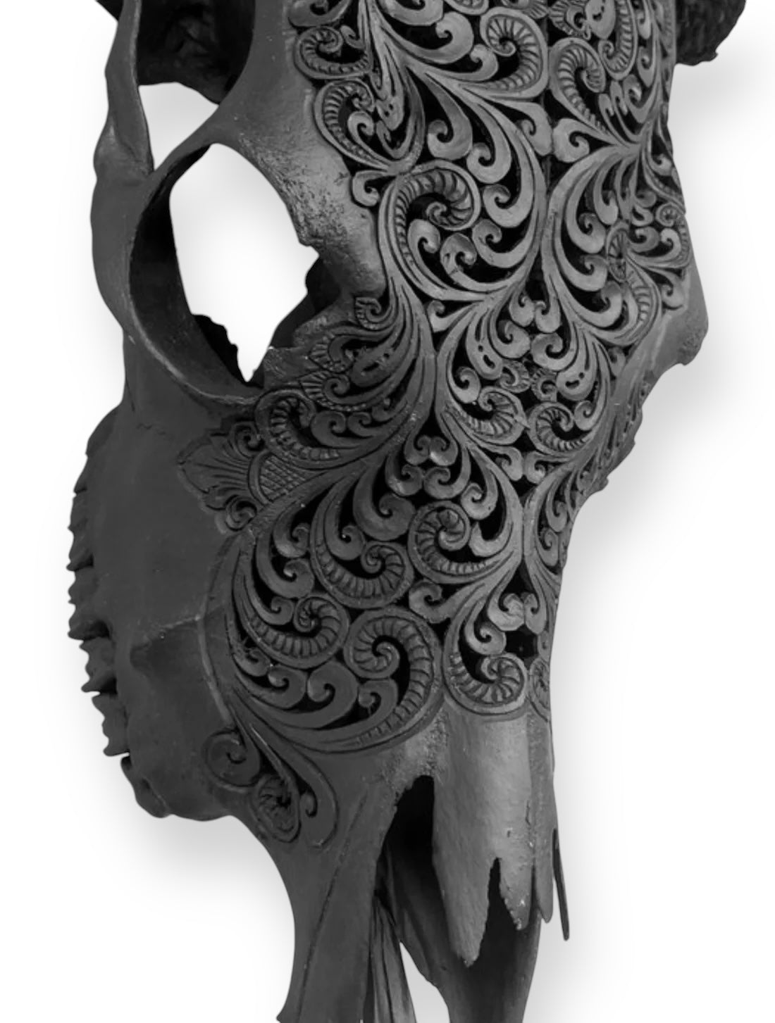 Hand carved cow skull