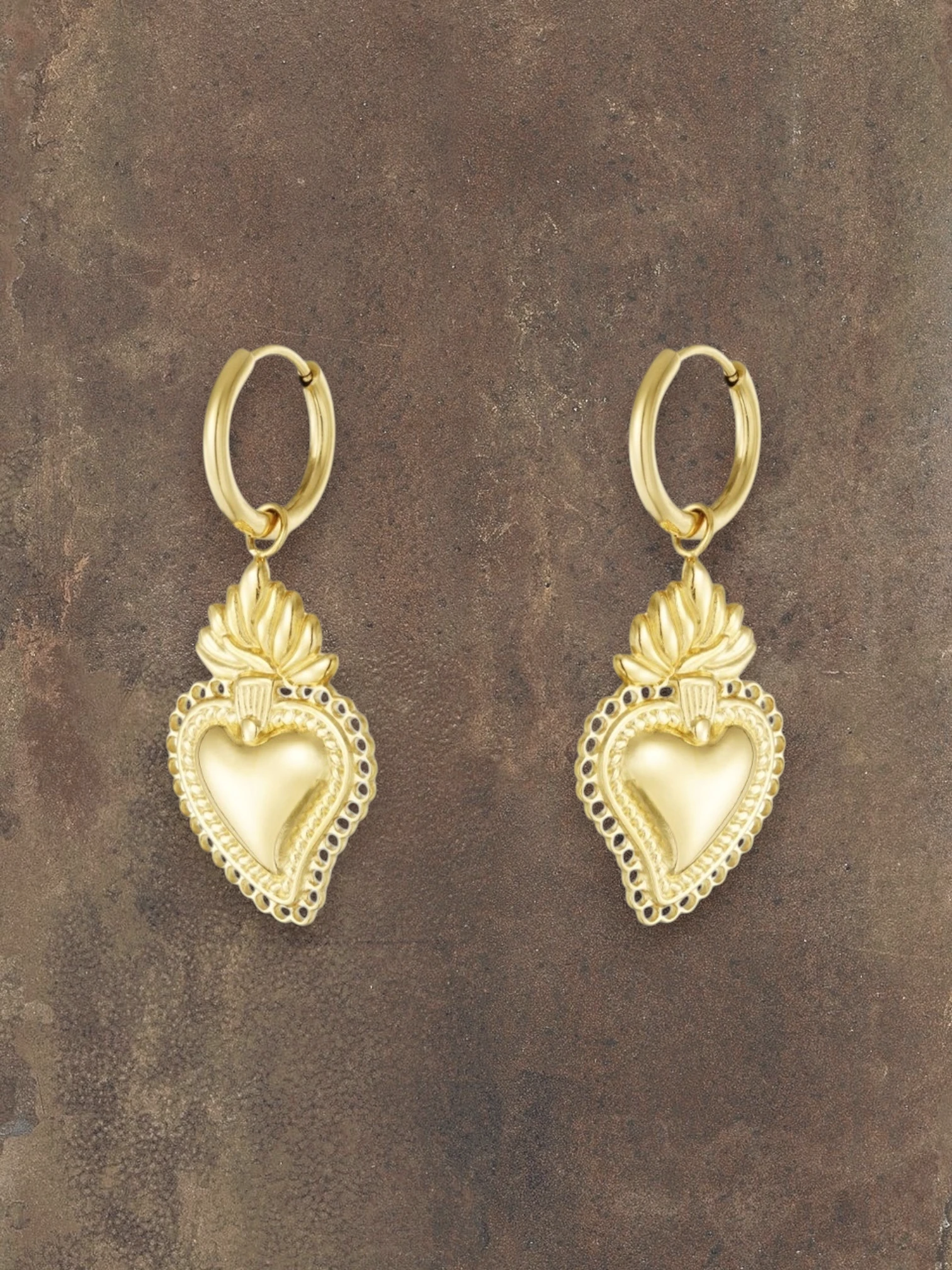 Gouden Sacred Heart Oorbellen Large