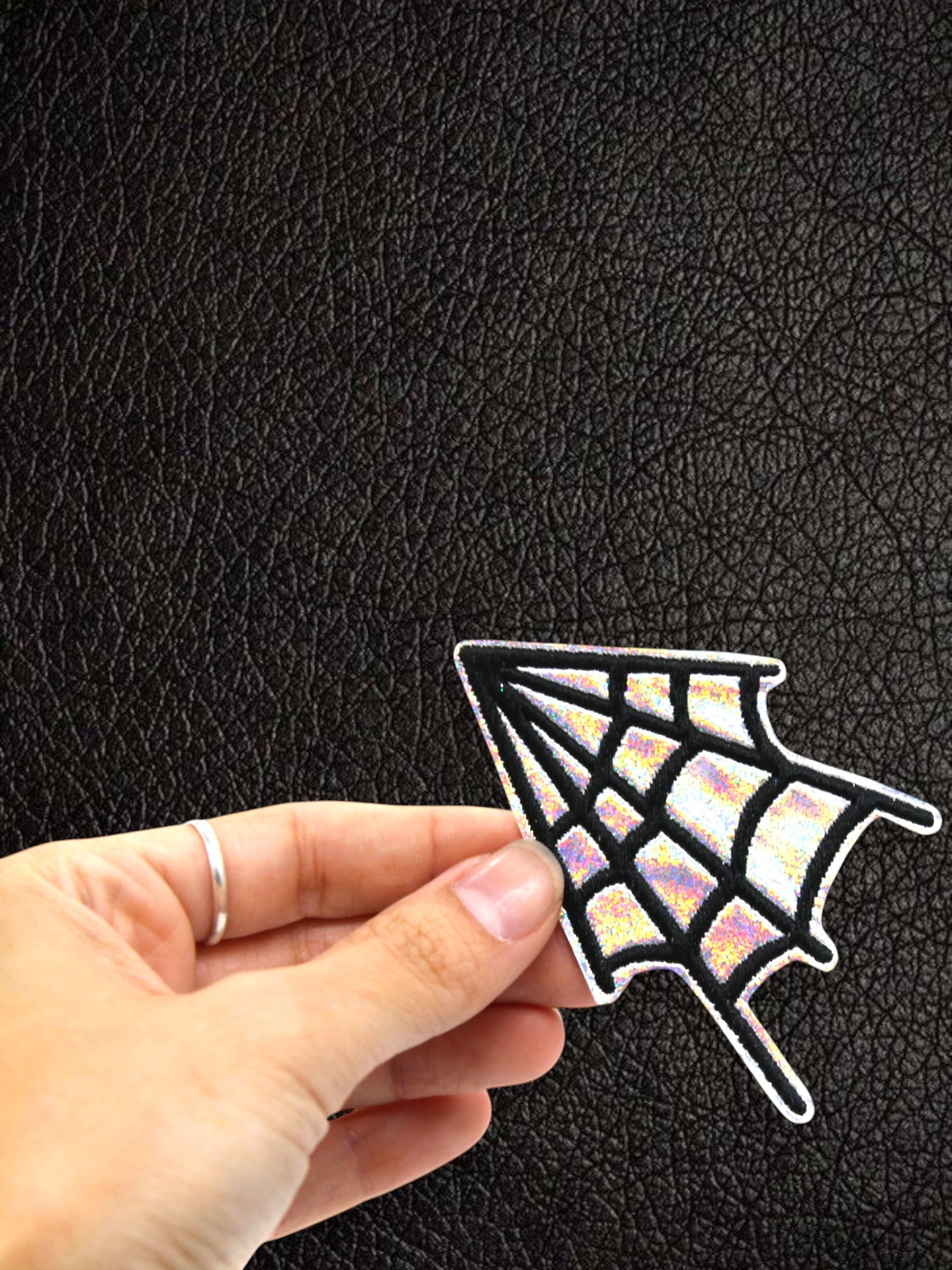 Silver Glitter Holographic Spider Web Iron On Vinyl Patch