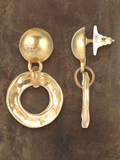 WILDSIDE gold-tone hammered hoop drop earrings with ball stud and textured finish.